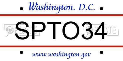 SPTO34 District Of Columbia License Plate