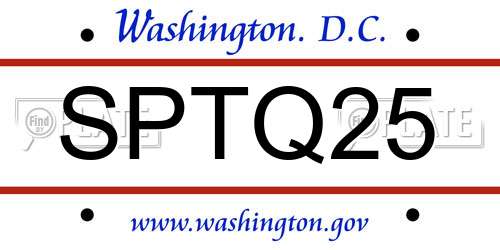 SPTQ25 District Of Columbia License Plate
