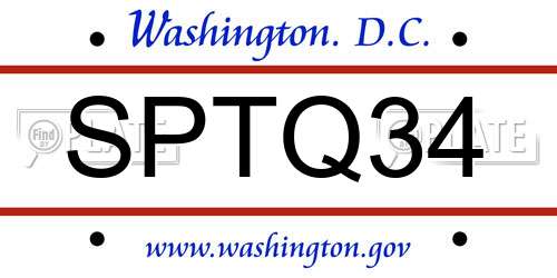 SPTQ34 District Of Columbia License Plate