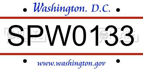 SPW0133 District Of Columbia License Plate