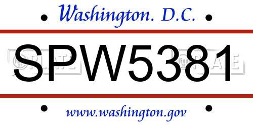 SPW5381 District Of Columbia License Plate