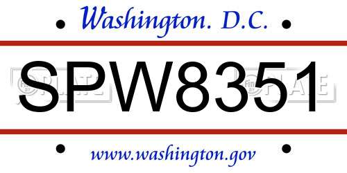 SPW8351 District Of Columbia License Plate