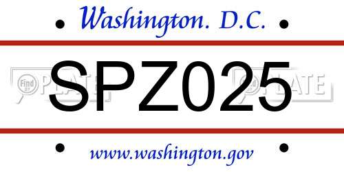 SPZ025 District Of Columbia License Plate