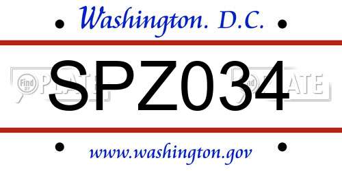 SPZ034 District Of Columbia License Plate