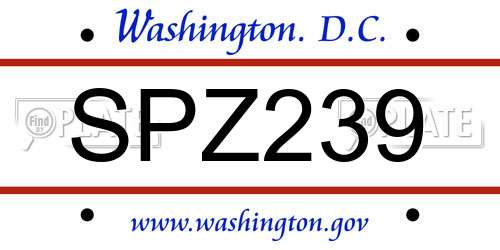 SPZ239 District Of Columbia License Plate