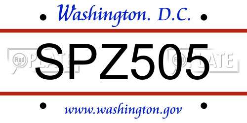 SPZ505 District Of Columbia License Plate