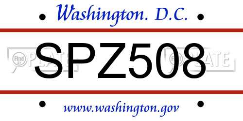 SPZ508 District Of Columbia License Plate