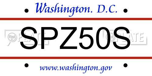 SPZ50S District Of Columbia License Plate