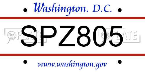 SPZ805 District Of Columbia License Plate