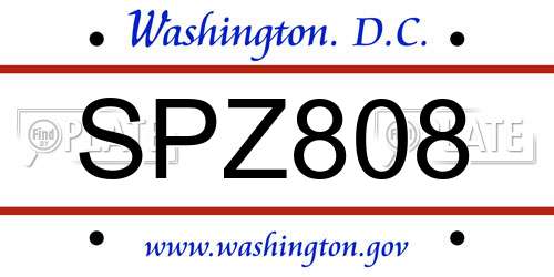 SPZ808 District Of Columbia License Plate