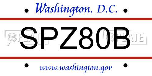 SPZ80B District Of Columbia License Plate