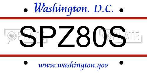 SPZ80S District Of Columbia License Plate