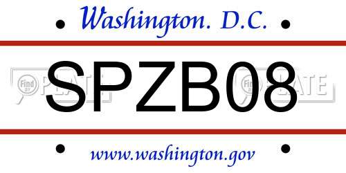 SPZB08 District Of Columbia License Plate