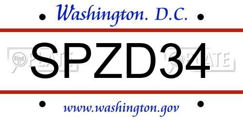 SPZD34 District Of Columbia License Plate