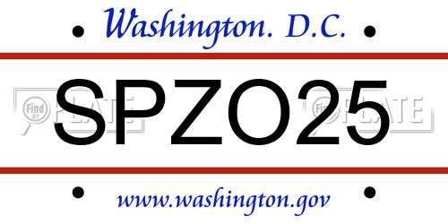 SPZO25 District Of Columbia License Plate
