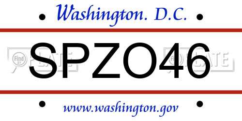 SPZO46 District Of Columbia License Plate