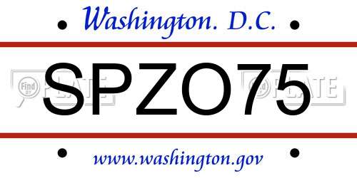 SPZO75 District Of Columbia License Plate