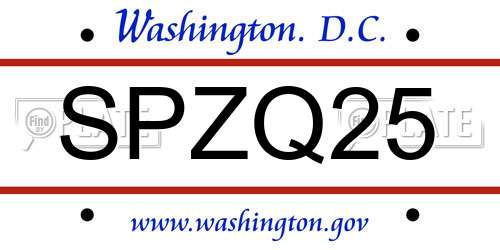SPZQ25 District Of Columbia License Plate