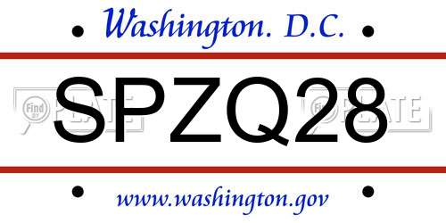 SPZQ28 District Of Columbia License Plate