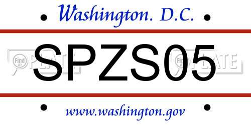 SPZS05 District Of Columbia License Plate
