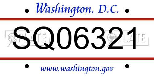 SQ06321 District Of Columbia License Plate