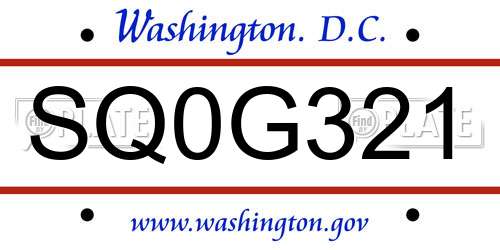 SQ0G321 District Of Columbia License Plate