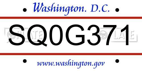 SQ0G371 District Of Columbia License Plate