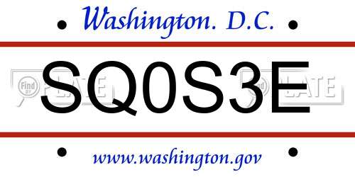 SQ0S3E District Of Columbia License Plate