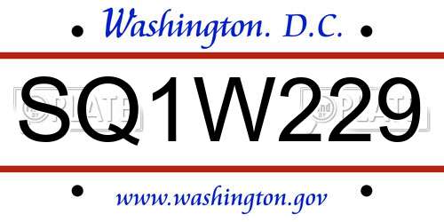 SQ1W229 District Of Columbia License Plate