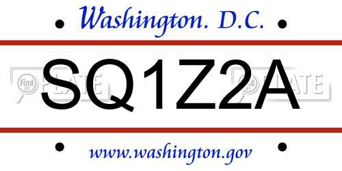 SQ1Z2A District Of Columbia License Plate