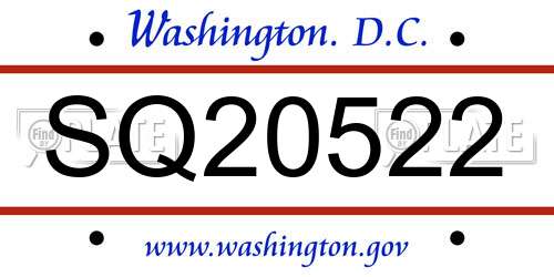 SQ20522 District Of Columbia License Plate