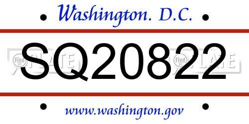 SQ20822 District Of Columbia License Plate