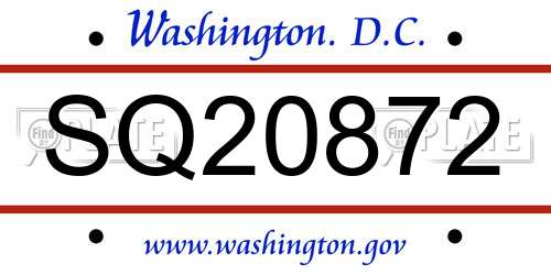 SQ20872 District Of Columbia License Plate
