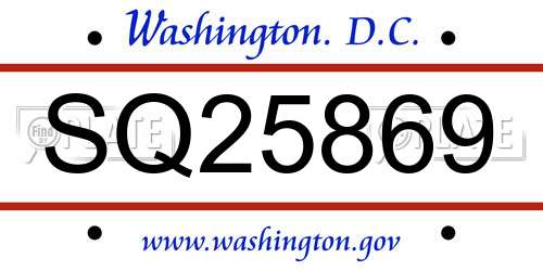 SQ25869 District Of Columbia License Plate