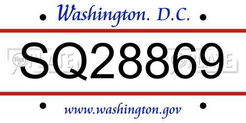 SQ28869 District Of Columbia License Plate