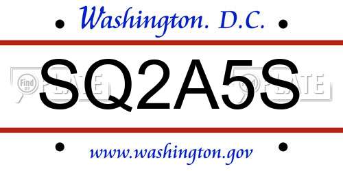 SQ2A5S District Of Columbia License Plate
