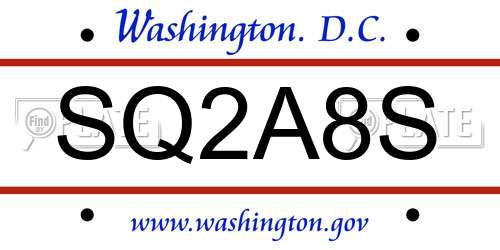 SQ2A8S District Of Columbia License Plate