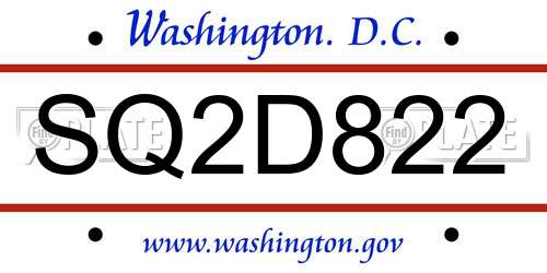 SQ2D822 District Of Columbia License Plate