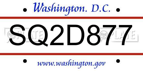 SQ2D877 District Of Columbia License Plate