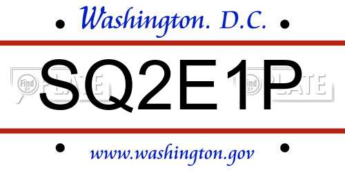 SQ2E1P District Of Columbia License Plate
