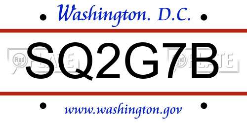 SQ2G7B District Of Columbia License Plate