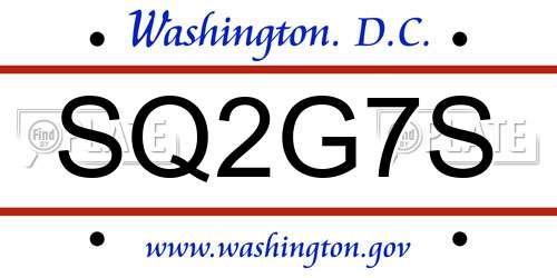 SQ2G7S District Of Columbia License Plate