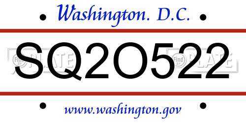 SQ2O522 District Of Columbia License Plate