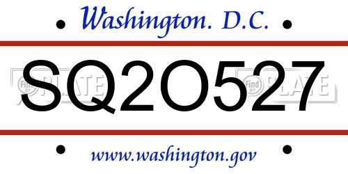SQ2O527 District Of Columbia License Plate