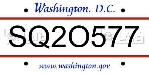 SQ2O577 District Of Columbia License Plate