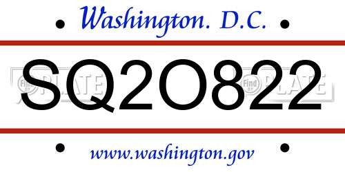 SQ2O822 District Of Columbia License Plate