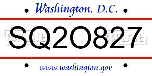 SQ2O827 District Of Columbia License Plate