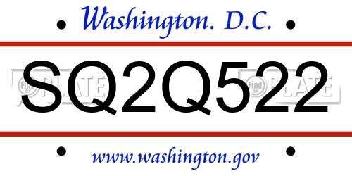 SQ2Q522 District Of Columbia License Plate