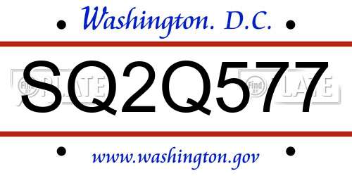 SQ2Q577 District Of Columbia License Plate