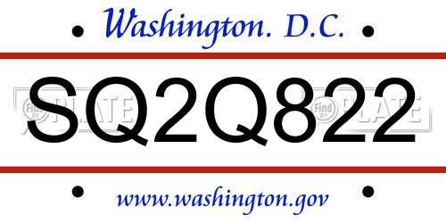 SQ2Q822 District Of Columbia License Plate